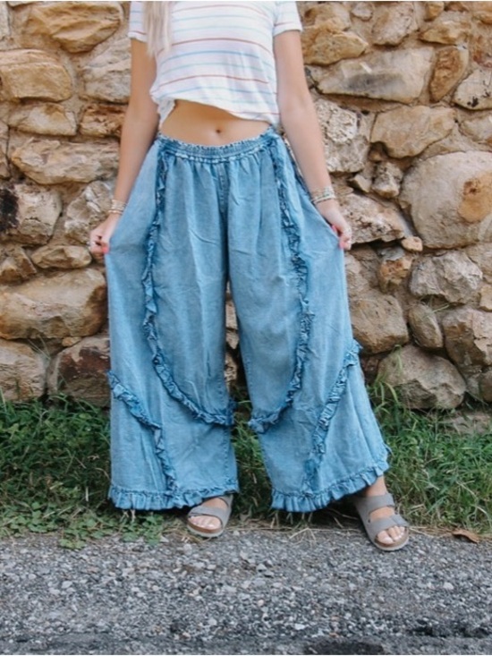 Blue Velvet Pants - Blue velvet Ruffle pants